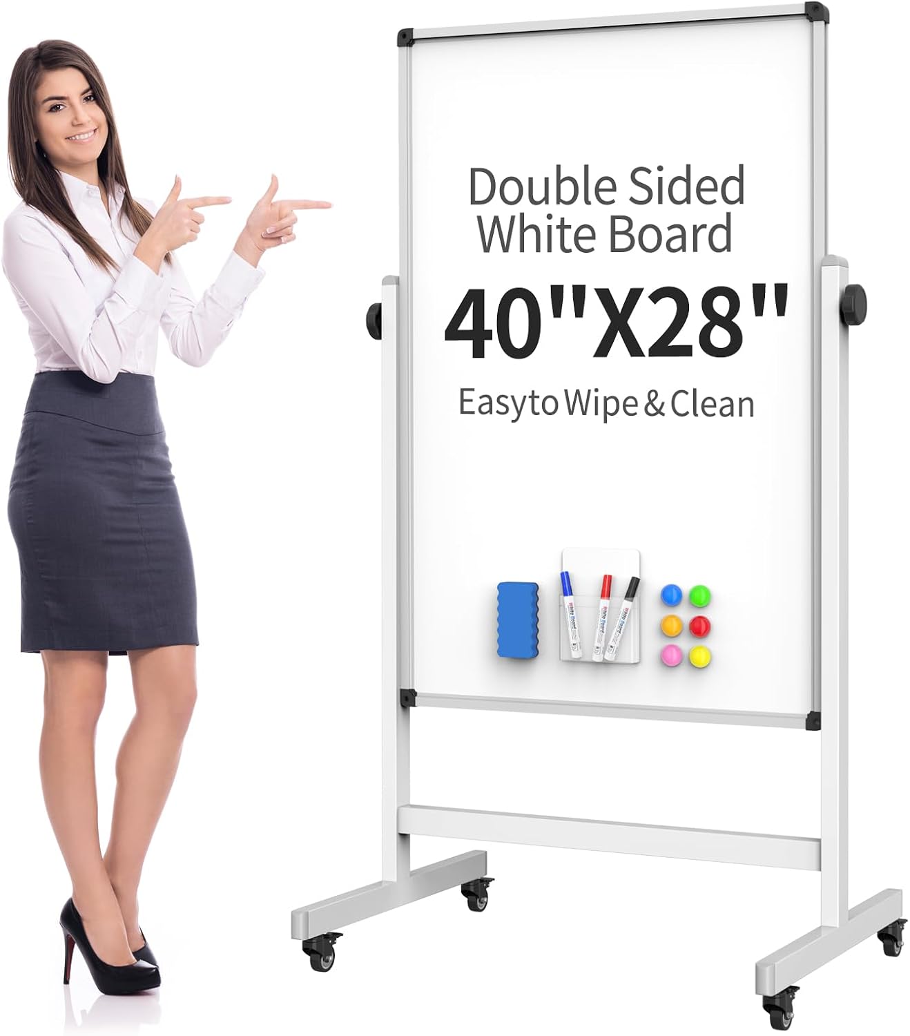 Thumbnail 6 de Rolling Whiteboard and Cork Board Combo, 32 x 48