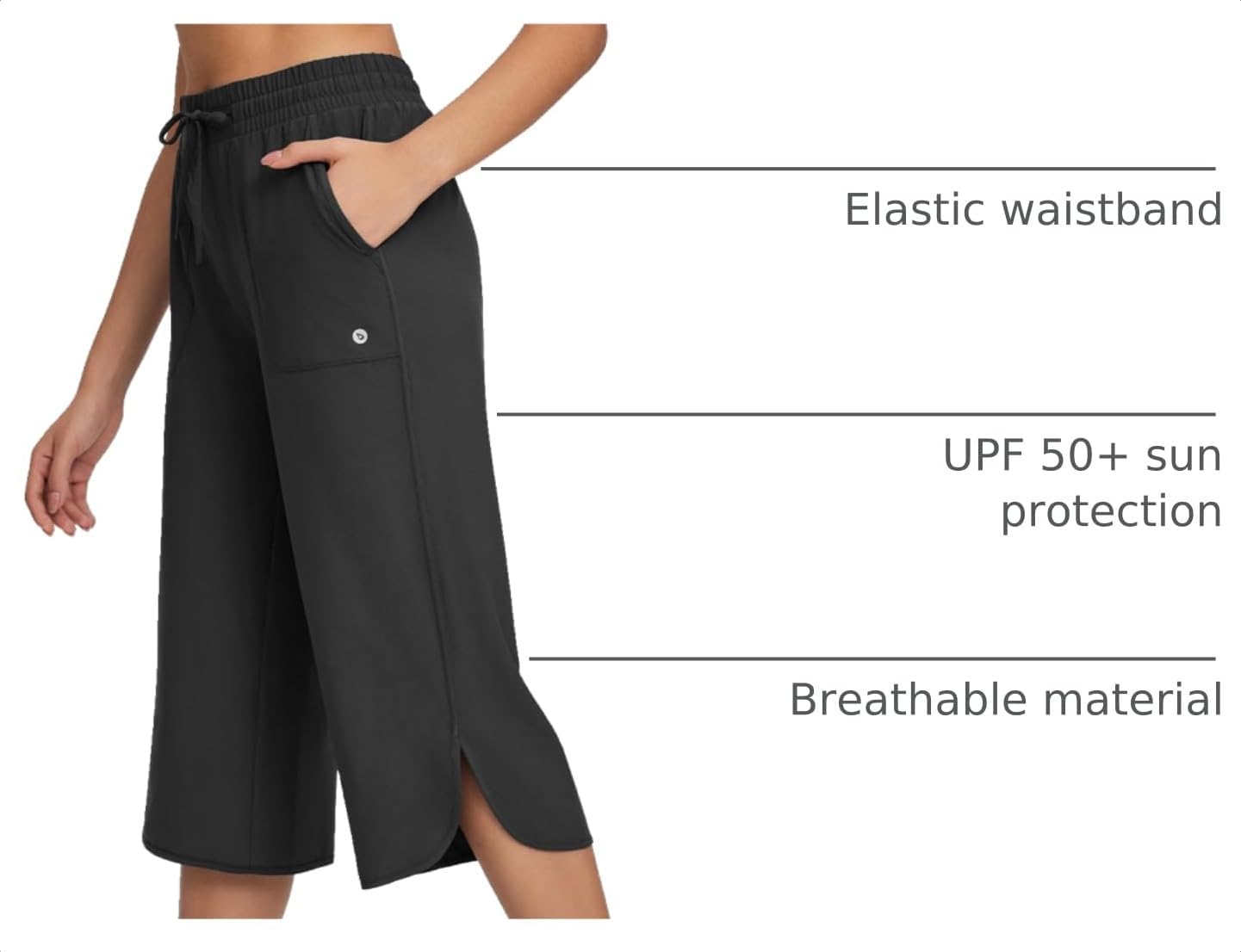 Detalle de Baleaf Women's Hiking Capri Pants UPF 50+ | Quick Dry, 4-Way Stretch Wide Leg Capris