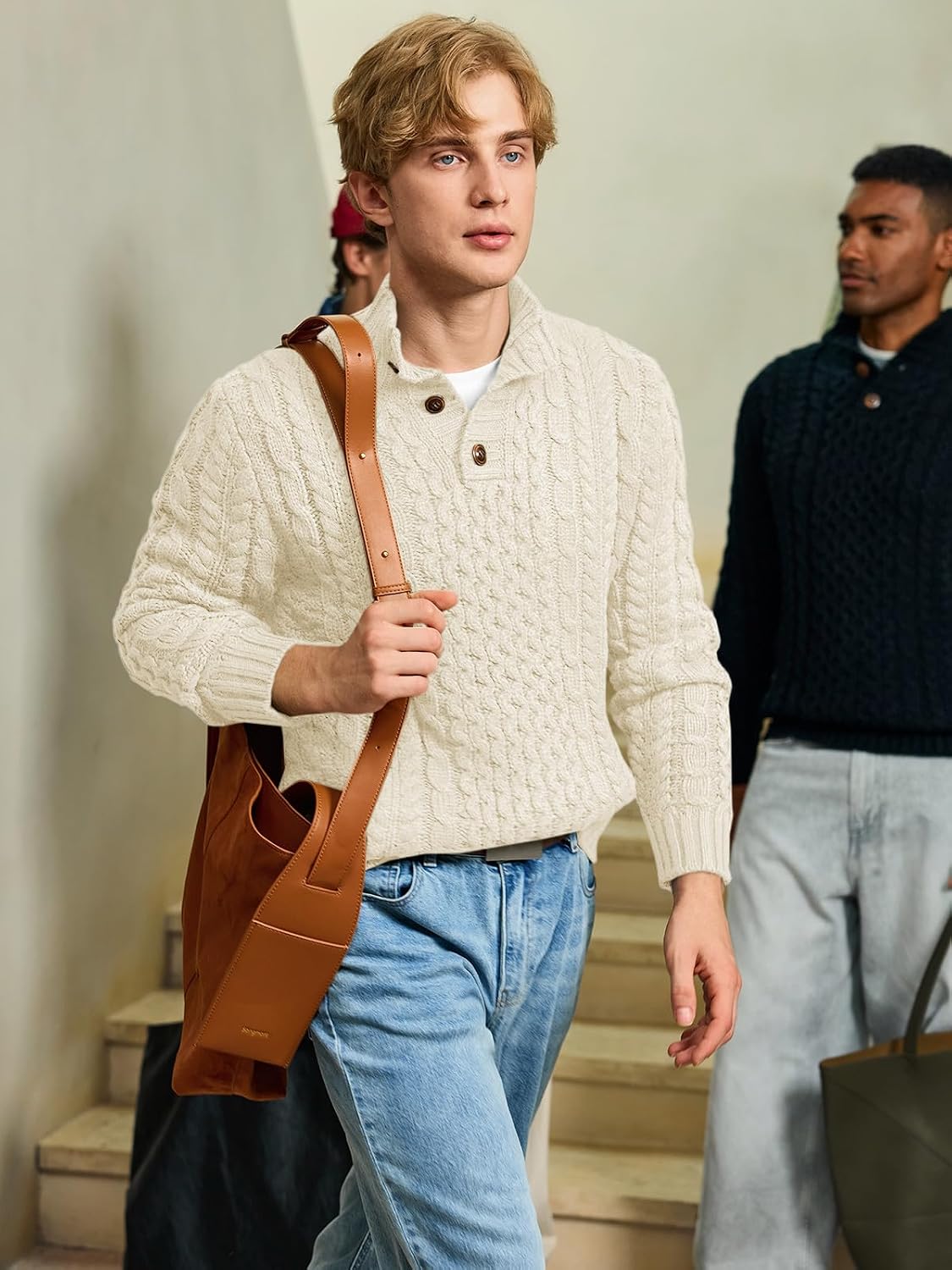 Thumbnail 1 de Bbalizko Stand Collar Cable Knit Pullover Sweater