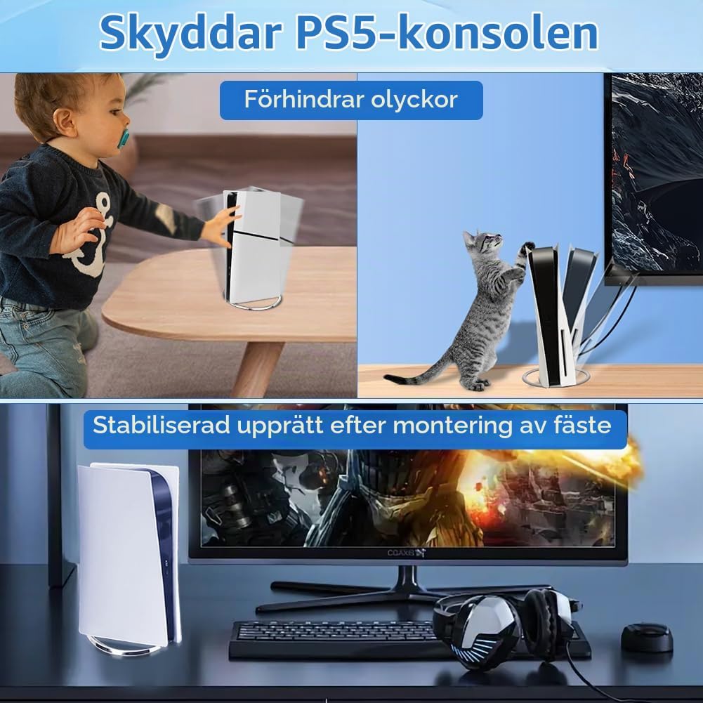 Detalle 1 de AYESY vertikalt PS5-stativ för PS5, Slim och Pro i vit metall och ABS