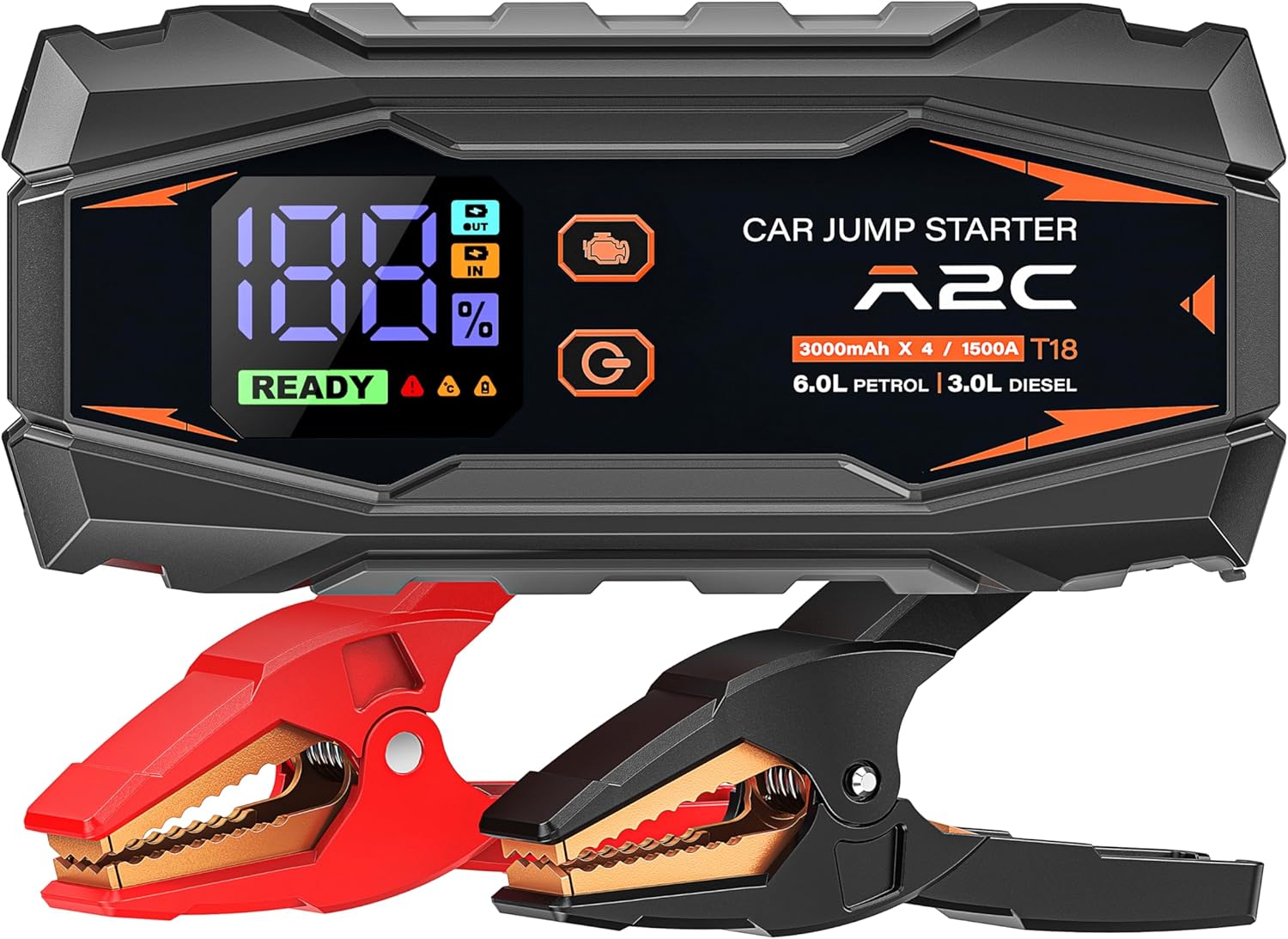 Detalle de A2C Starthilfe Powerbank 12V – 16.800 mAh Jump Starter mit 3 USB, LED und Starthilfekabel