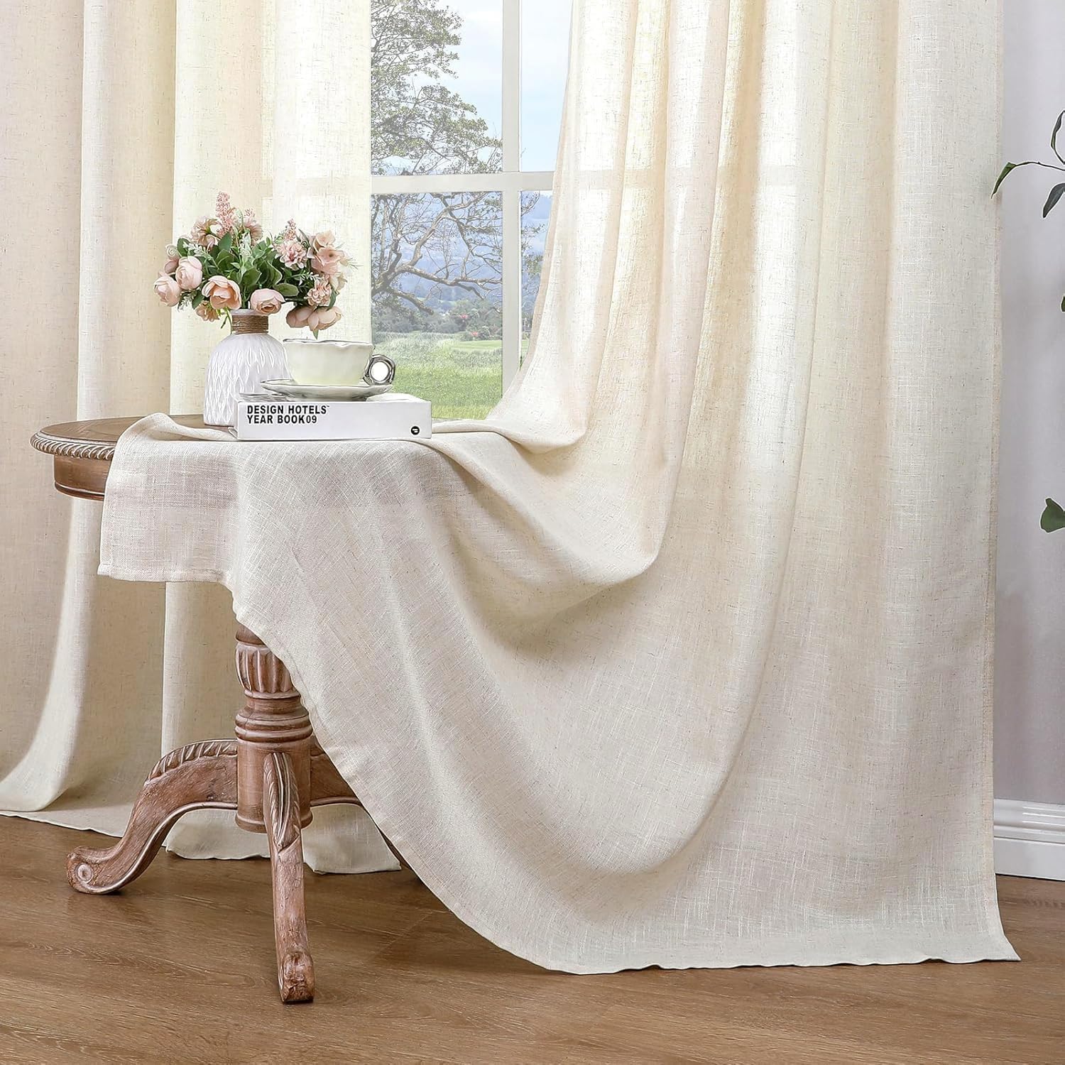 Detalle de CUCRAF Linen Curtains Eyelet Sheer Net Voile – 2 Panels, 55" W x 96" H, Natural