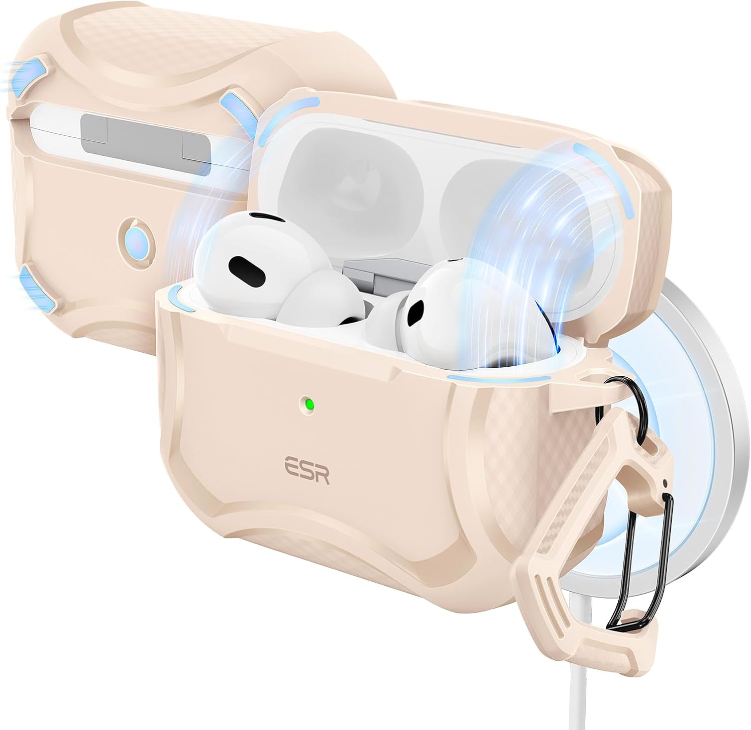 Detalle de ESR Cyber Armor Panzer Hülle für AirPods Pro 2 (2023/2022) & Pro 1 (2019) – MagSafe-ready, starker Sturzschutz, Magnete, Wüstentitan