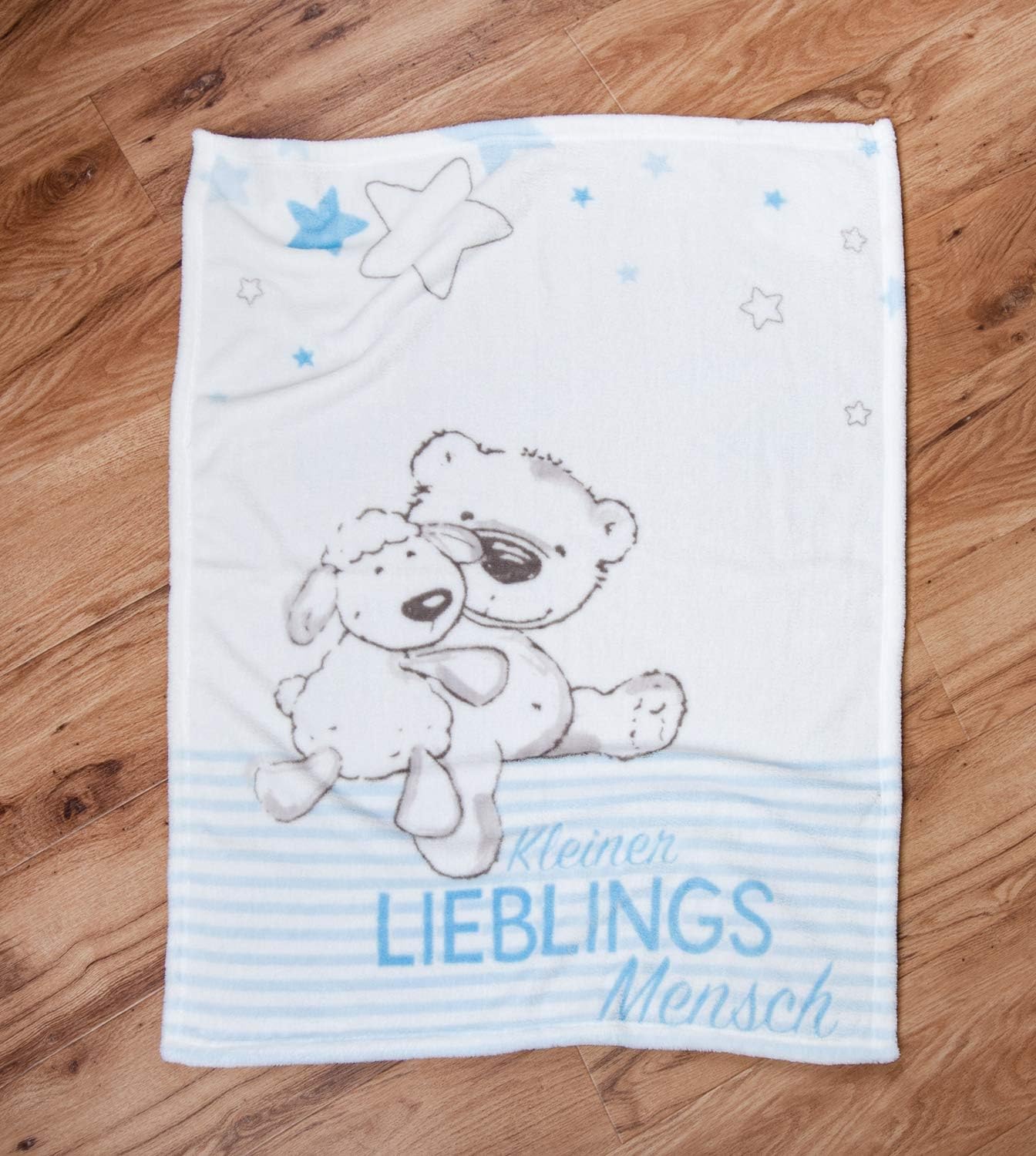 Detalle de Herding Baby Best Lieblingsmensch Microfaser-Flauschdecke (75 x 100 cm) – Blau