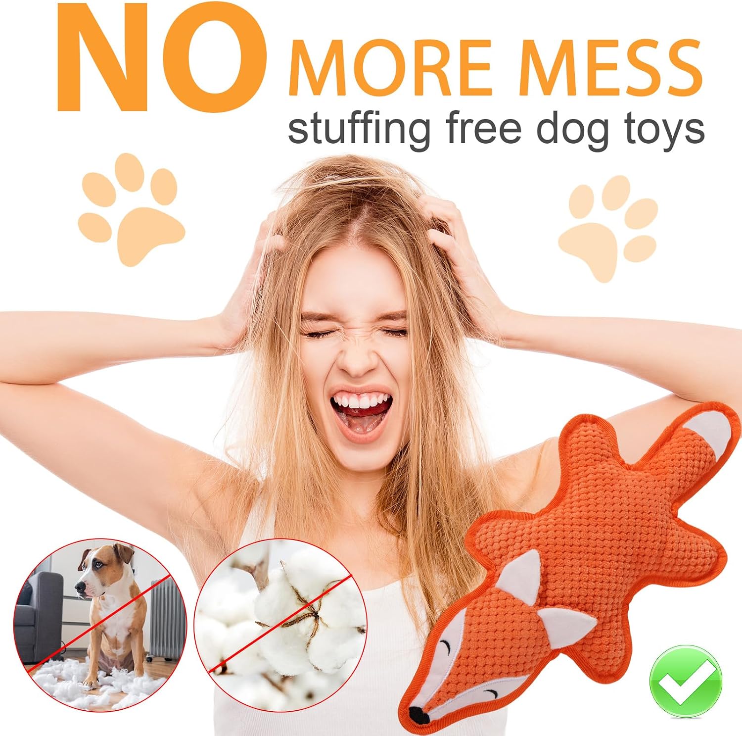 Detalle de Eneston SHE-008 No-Stuffing Squeaky Dog Toy Set with Crinkle Paper, 5-Pack