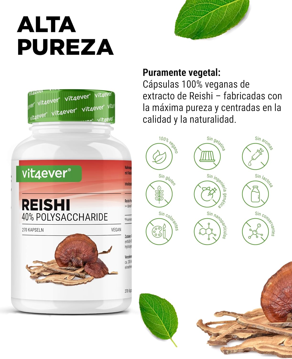 Detalle de Reishi 270 cápsulas veganas 1300 mg