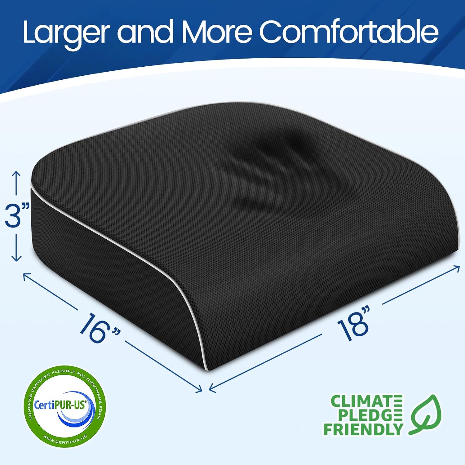 Thumbnail 1 de SweetSlubr 3-Inch Memory Foam Seat Cushion, Large Black with Washable Cover