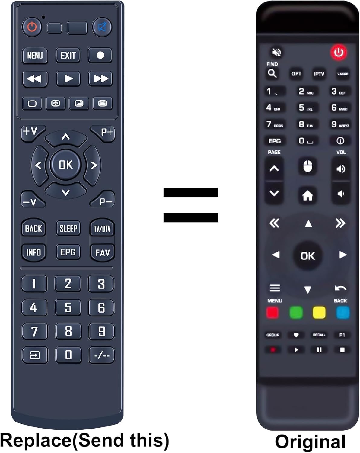 Thumbnail 1 de TCNOUMT replacement remote for Xsarius Premium Box PURE-4K-OTT (plug & play, uses 2×AAA)