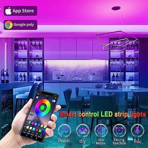 Detalle de Reemeer R-222 LED Strip Lights, 100 ft, Music Sync, App and Remote