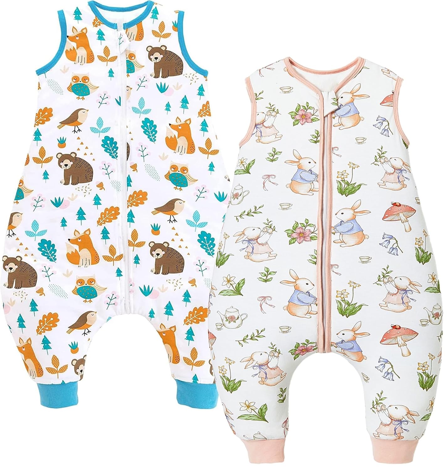 Detalle de Chilsuessy 2er-Set Baby-Schlafsack mit Füßen 2,5 Tog (80–100 cm) – Bär & Kaninchen