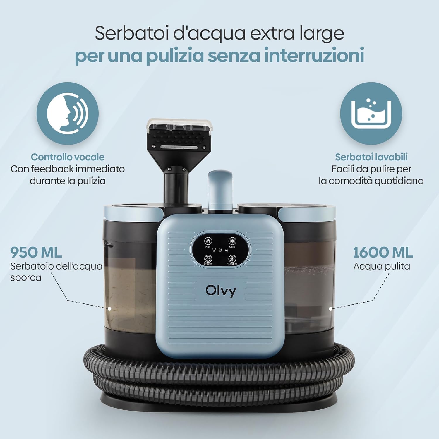 Detalle 2 de Olvy Pulitore per Tappeti PRO – Aspiratore a Umido e Pulitore a Vapore per Imbottiti, 1650W
