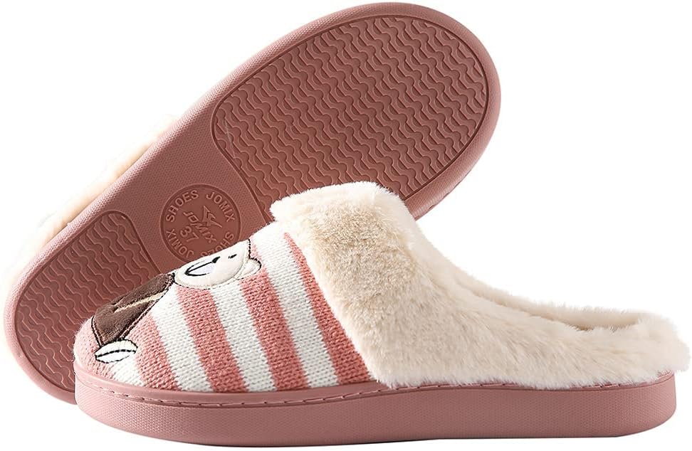 Detalle 2 de JOMIX damespantoffels met bont en beertje voor thuis in de winter