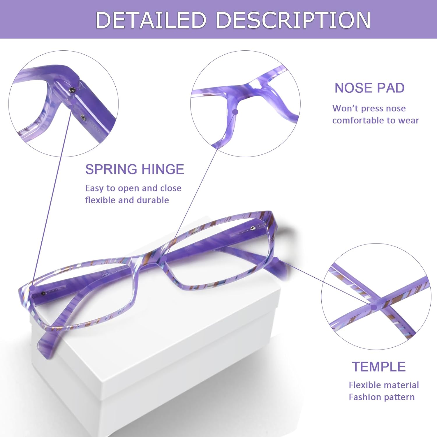 Thumbnail 1 de COJWIS 6er-Pack Lesebrille mit Blaulichtfilter – Federscharnier, leichte Vollrandbrille für Damen