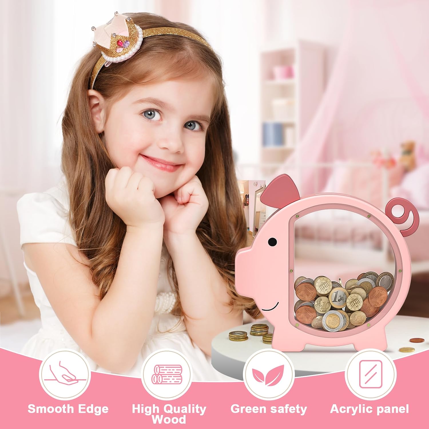 Detalle de Summidate Pink Piggy Bank 9.5 in 🐷
