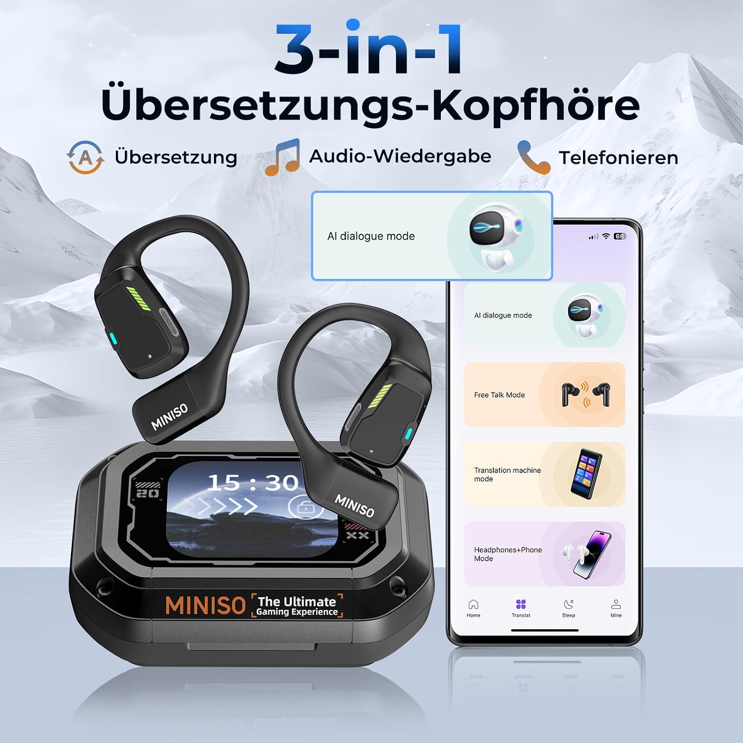 Detalle 2 de MINISO M98 AI Übersetzer Kopfhörer mit 134 Sprachen