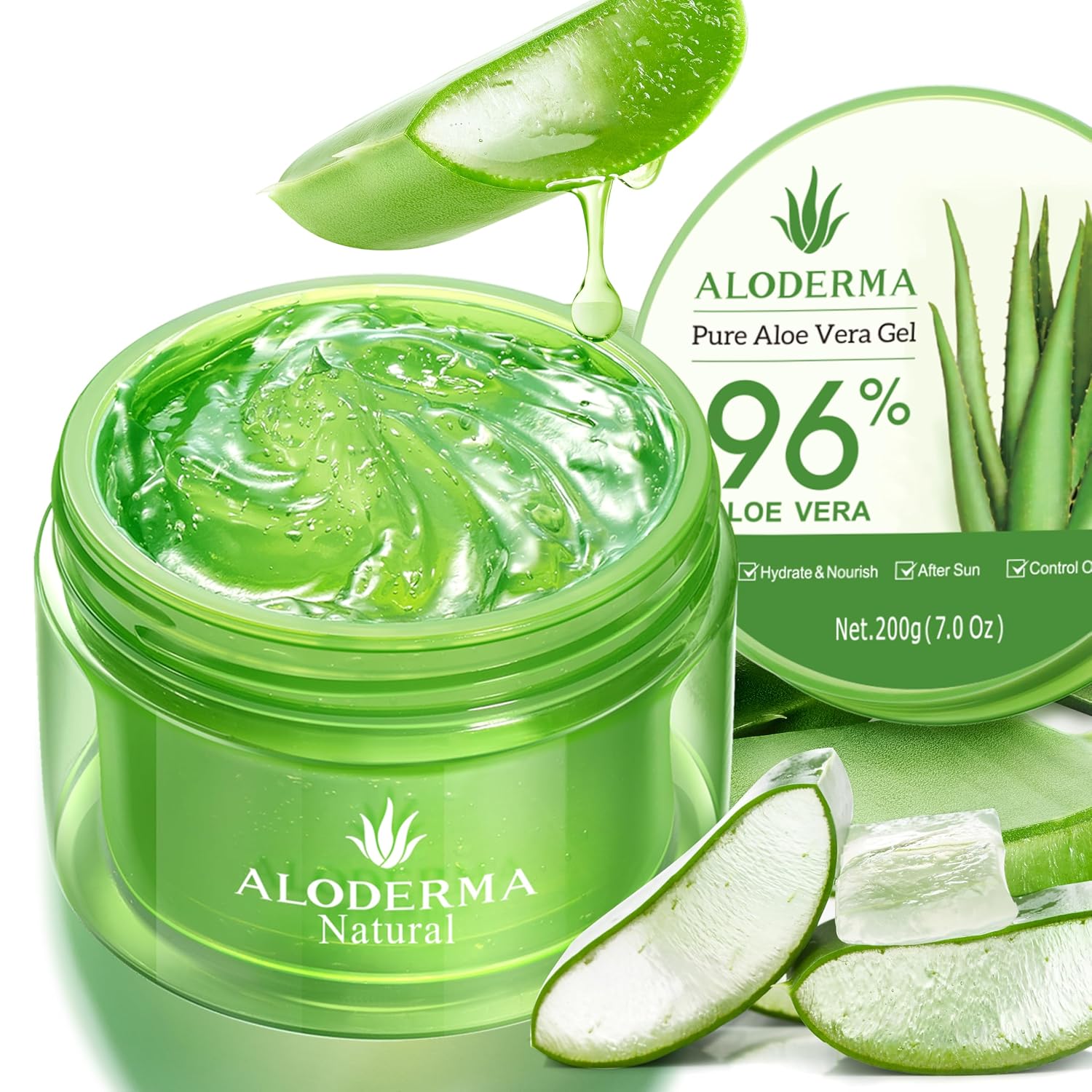 Detalle de Aloderma ALDG200 Aloe Vera Gel, 96% Organic Aloe, 7.05 oz