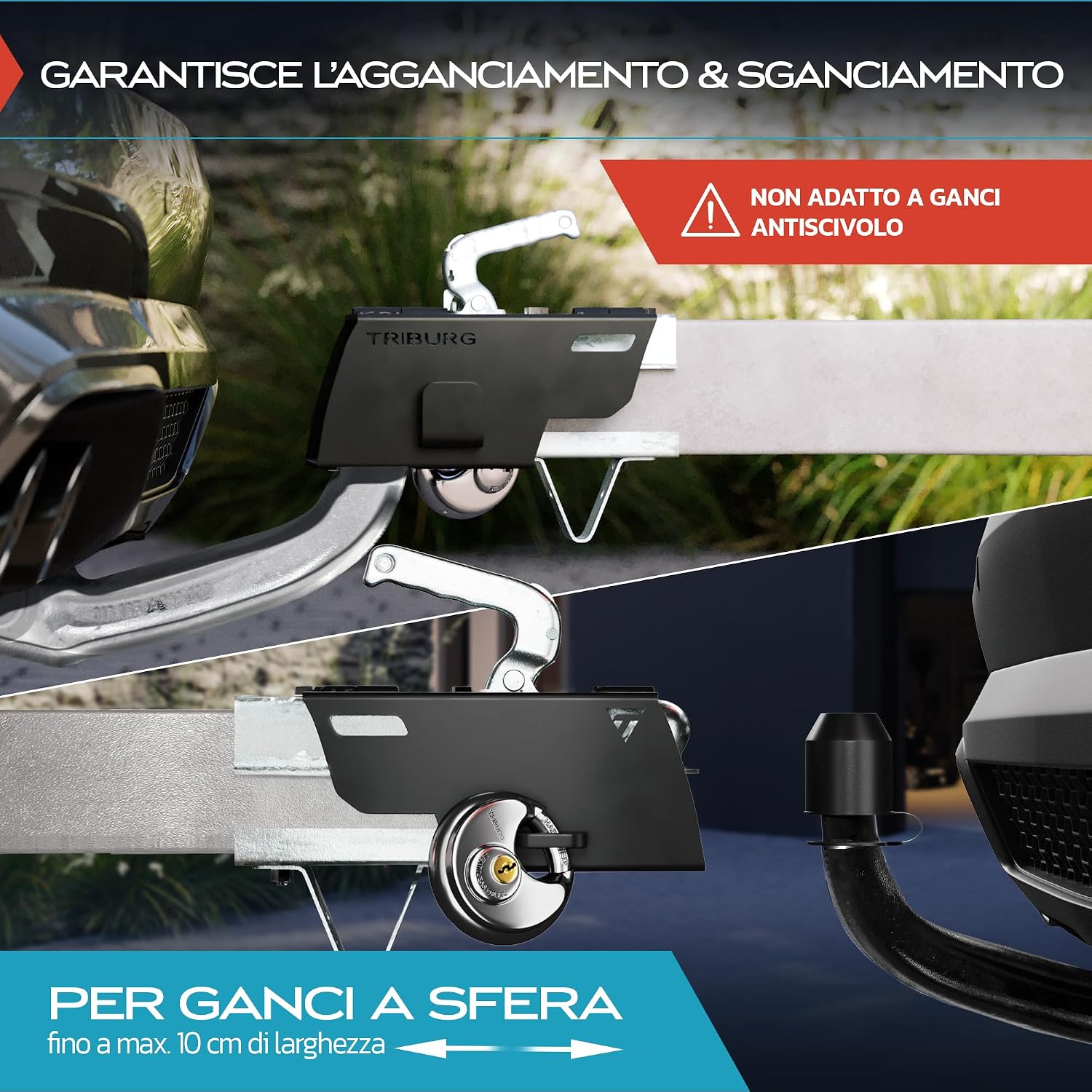 Detalle de TRIBURG Serratura per rimorchio con serratura rotonda e tappo di protezione per gancio di traino