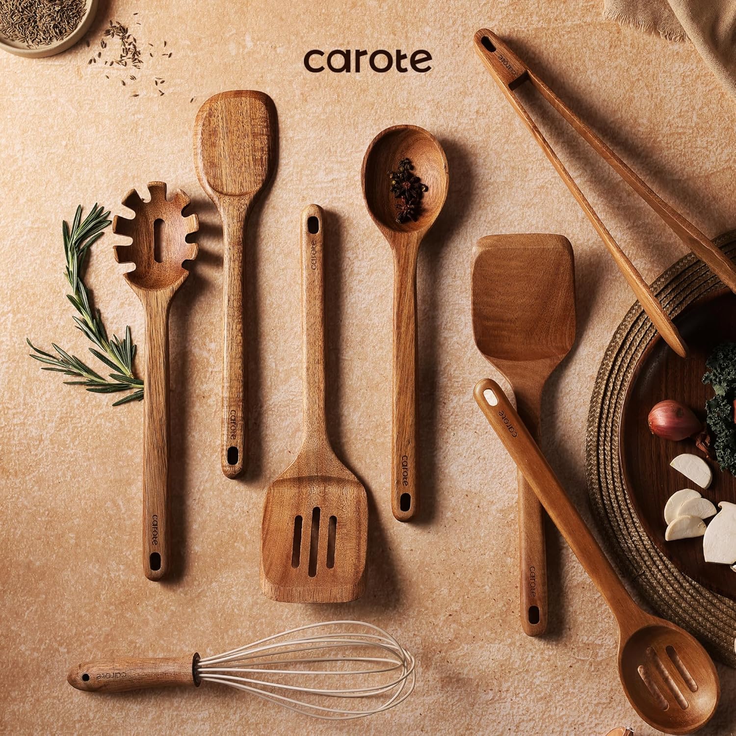 Detalle de CAROTE Wooden Utensil Set, 8-Piece
