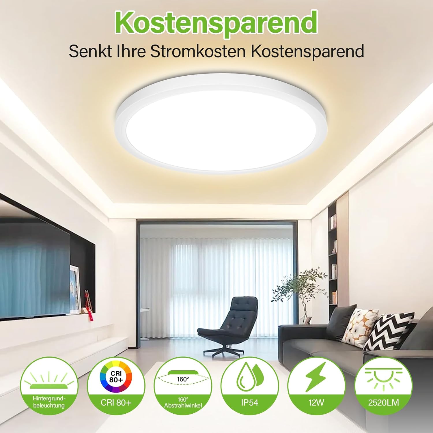 Thumbnail 1 de Bzavor LED Deckenlampe – 2600 lm, 11 W, 4000 K, IP54, ultra dünn Ø30 cm