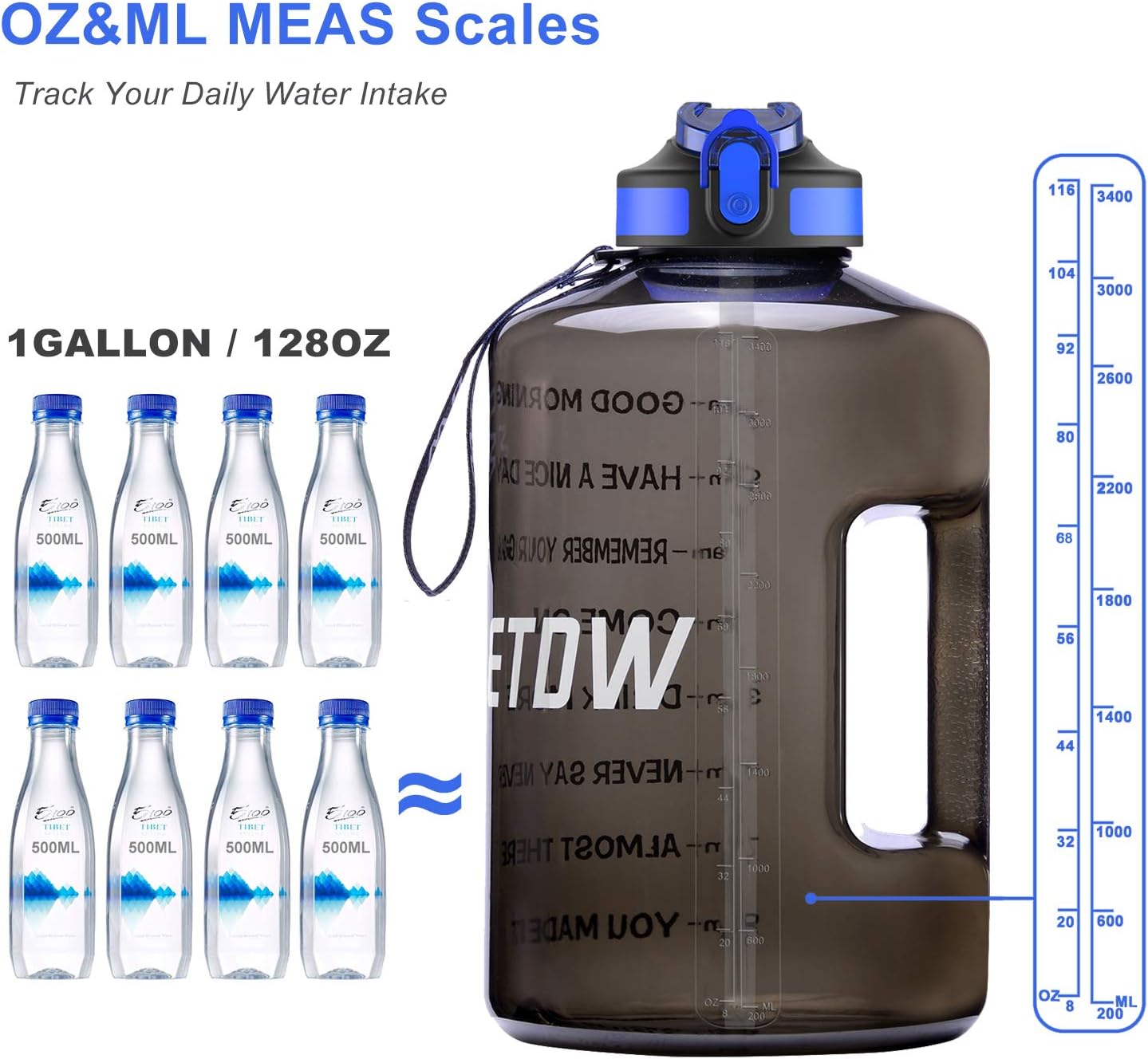 Detalle 2 de ETDW Large Sports Water Bottle with Straw, Time Markers and Locking Lid