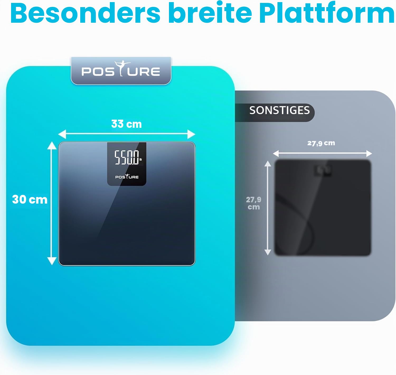 Thumbnail 4 de Posture Personenwaage mit 250 kg Tragkraft, extrabreiter Plattform und großem LED-Display