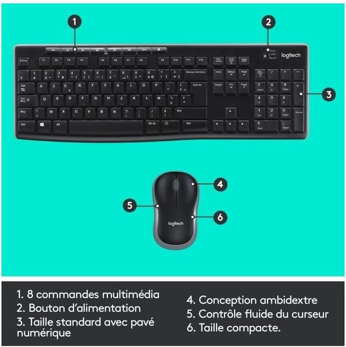 Thumbnail 5 de Logitech MK270 kabelloses Set mit Tastatur und Maus (Windows, französisches AZERTY) – Schwarz