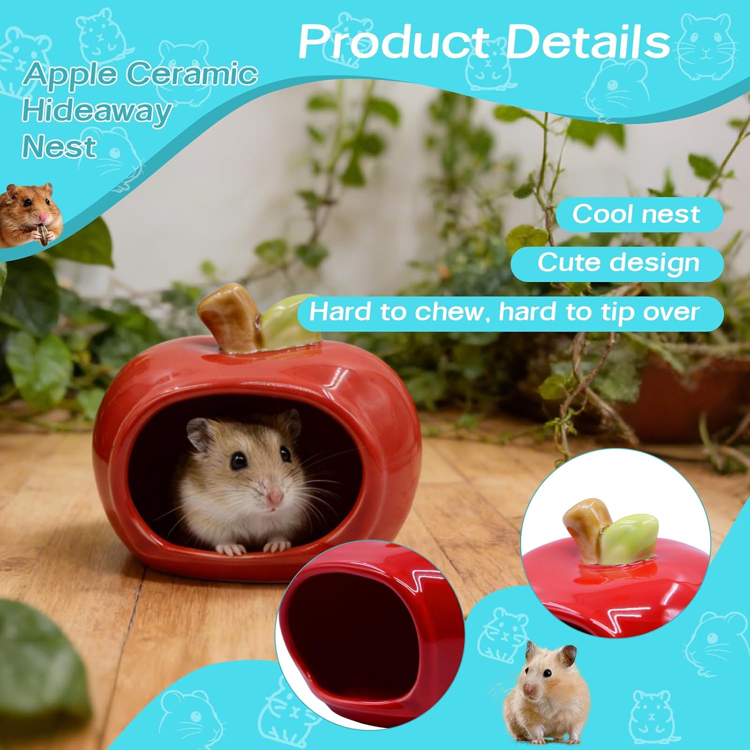 Thumbnail 4 de MC MEICHUANG Apple-Shaped Ceramic Hamster Hideout
