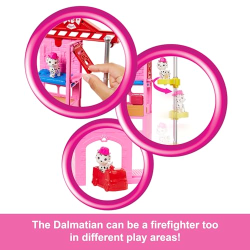 Detalle de Barbie Careers Firefighter Doll & Playset with Fire Station & Tree, 2 Pets, Colour-Change & 10+ Accessories