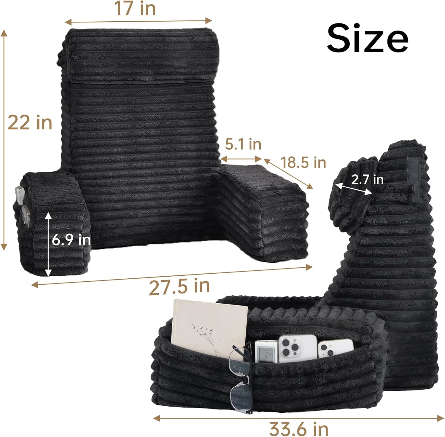 Thumbnail 1 de ENITYA 22" XL Back Pillow with Armrests, Layered Foam and Side Pockets
