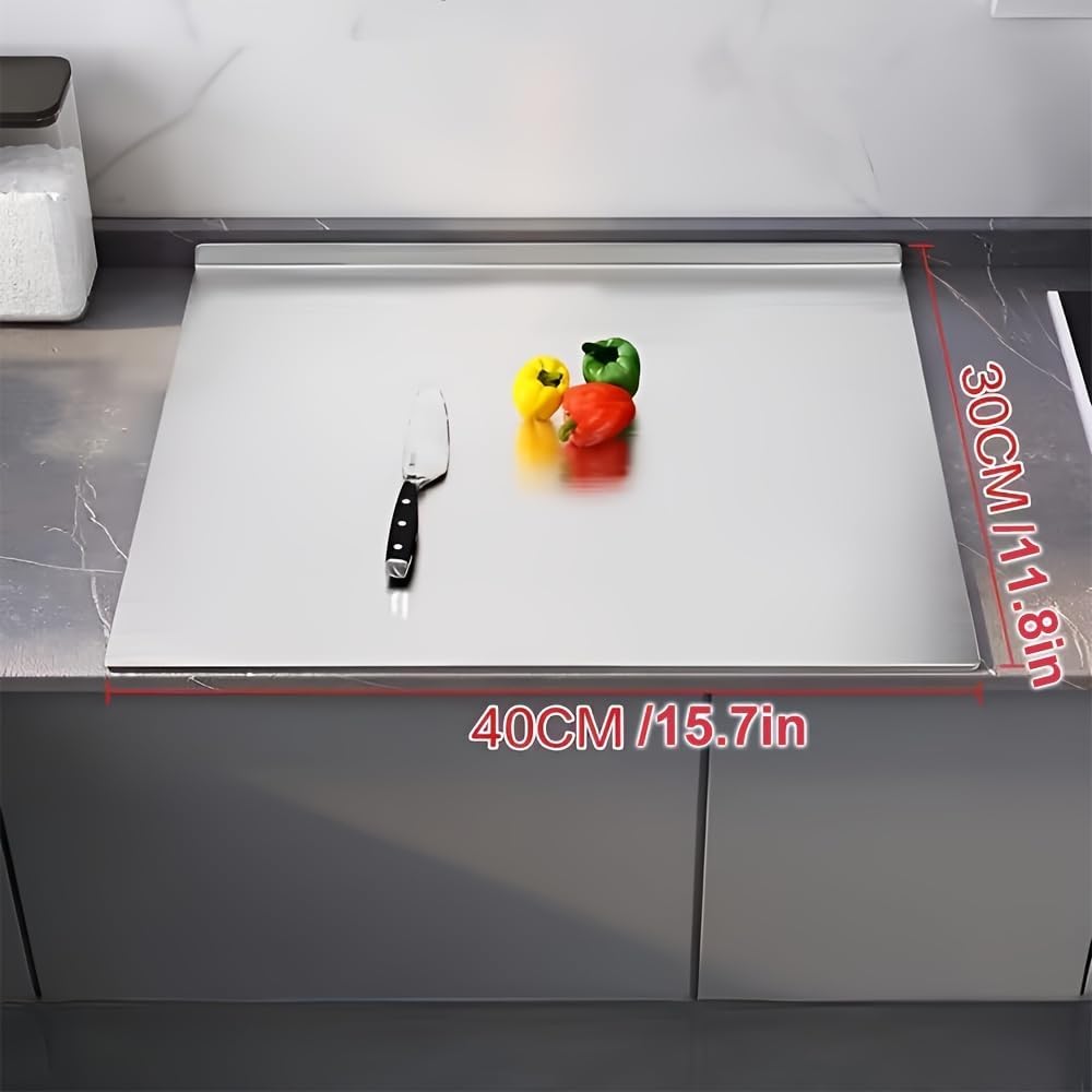 Detalle de Stainless Steel Cutting Board for Kitchen (40 x 30 cm) – L-Shaped, Dishwasher Safe