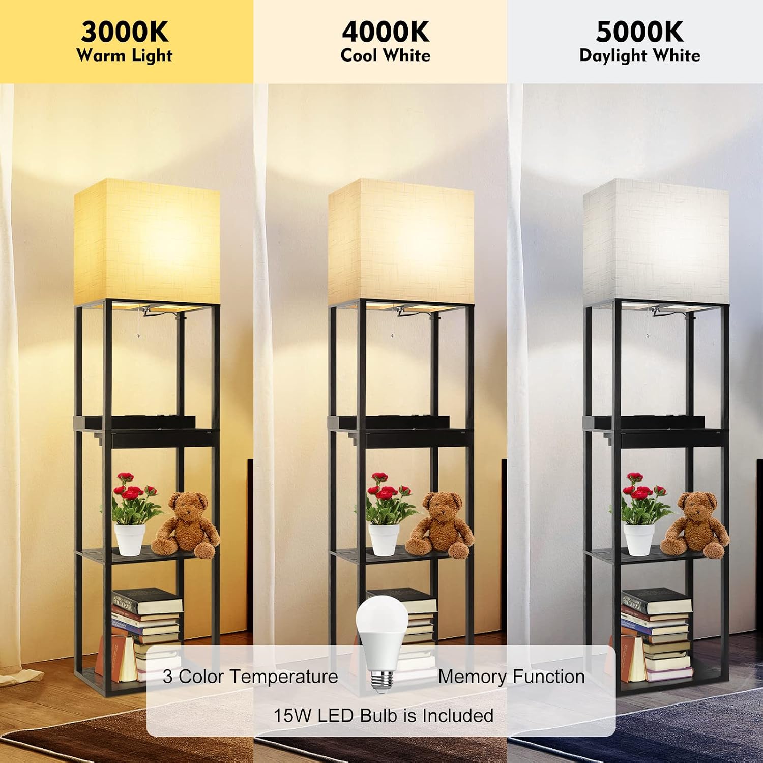 Thumbnail 3 de RUNTOP Plus Floor Lamp with Shelves, 15W LED Bulb