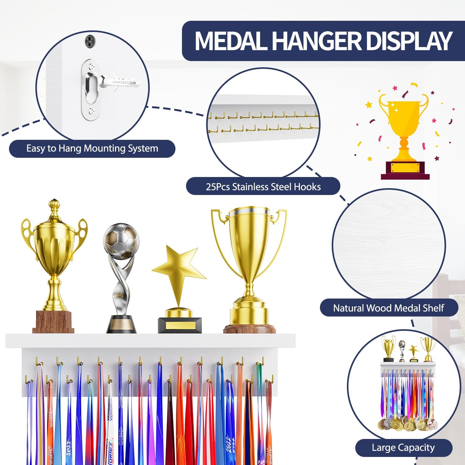 Thumbnail 2 de DSVENROLY Medal Holder Rack 25 Hooks