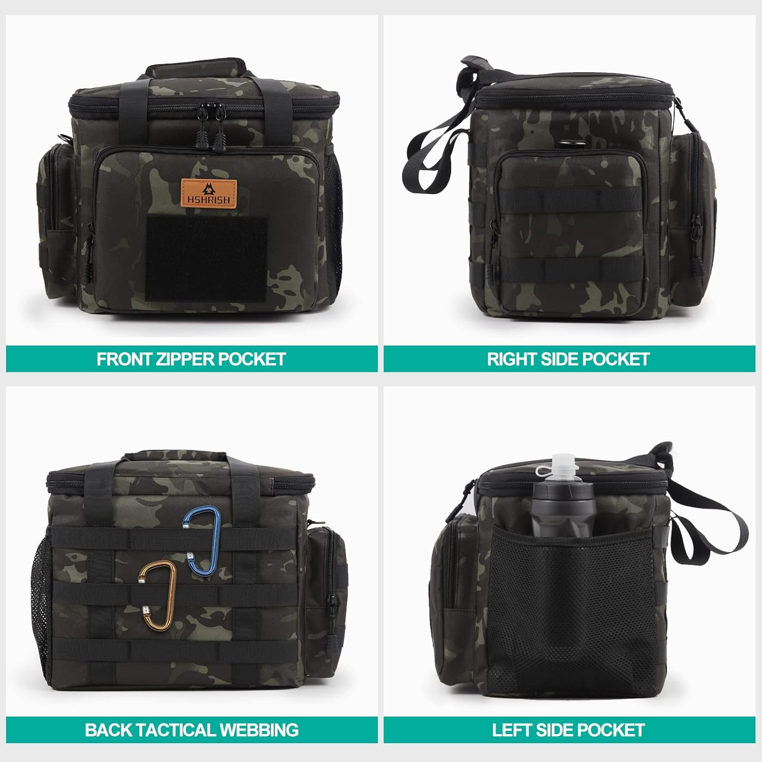 Detalle de HSHRISH 12L Tactical Lunch Bag (camo) – waterproof insulated cooler with MOLLE side pocket