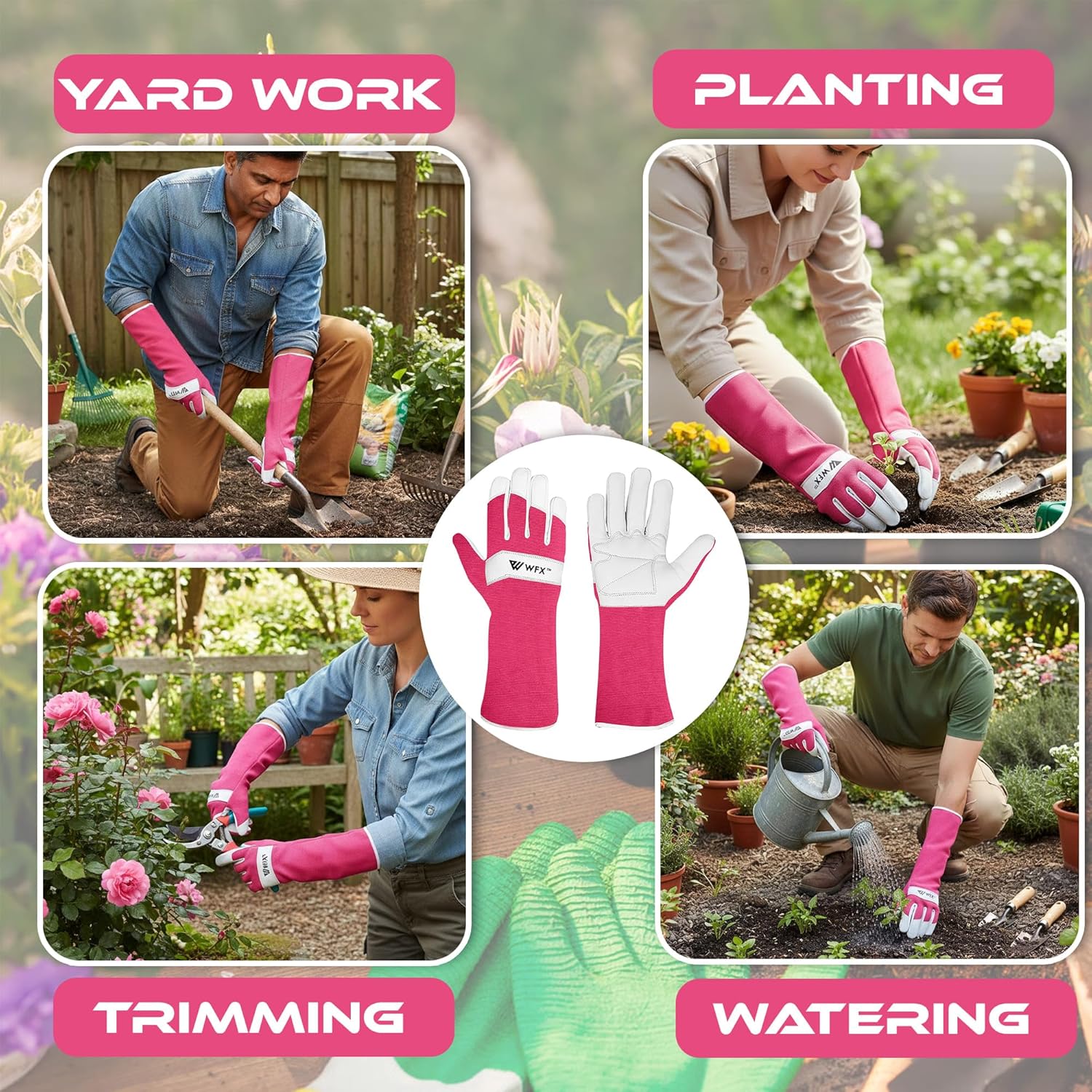 Thumbnail 5 de WFX Long Gardening Gloves – Leather Goatskin, Thorn-Proof, Forearm Protection (Small, Pink)