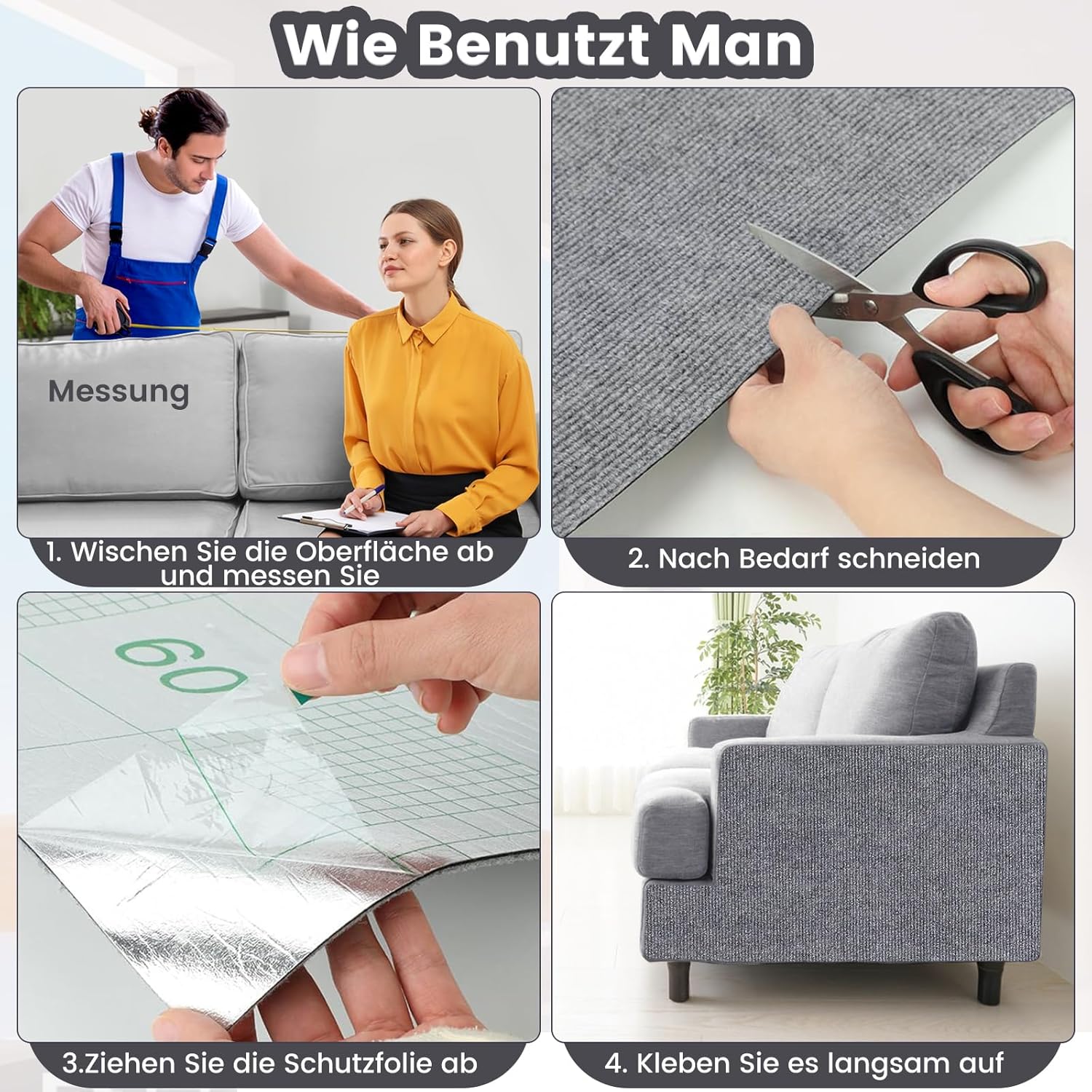 Thumbnail 5 de FaAmour Selbstklebende Kratzmatte Katze als DIY-Kratzschutz für Sofa & Möbel (Grau, 100 × 30 cm)