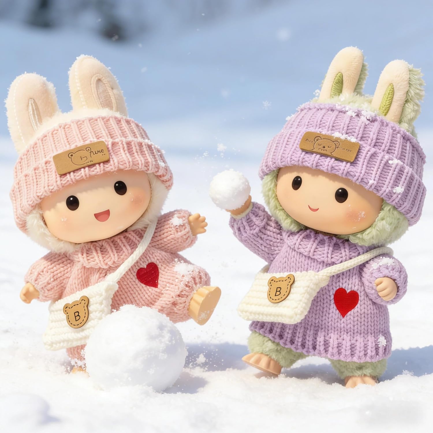 Thumbnail 4 de (2 Pack) Clothes for LABUBU 17cm Doll — 6-Piece Crochet Accessory Set (Heart Sweater + Hat + Bag)