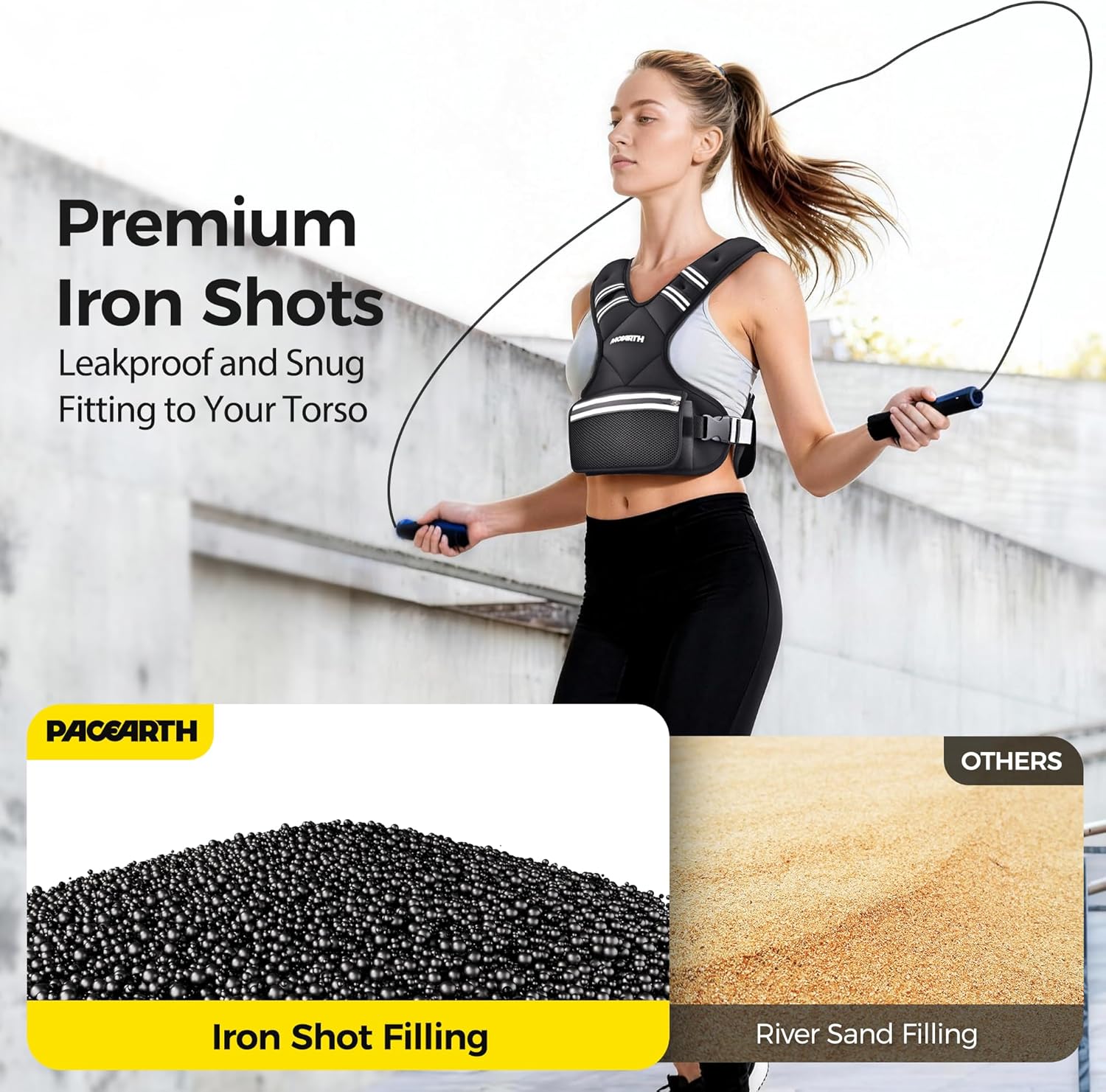 Detalle 2 de PACEARTH Adjustable Weight Vest (4–10 lbs to 32 lbs) with X-Shape Design, Zipper Pouch & 6 Weight Packs