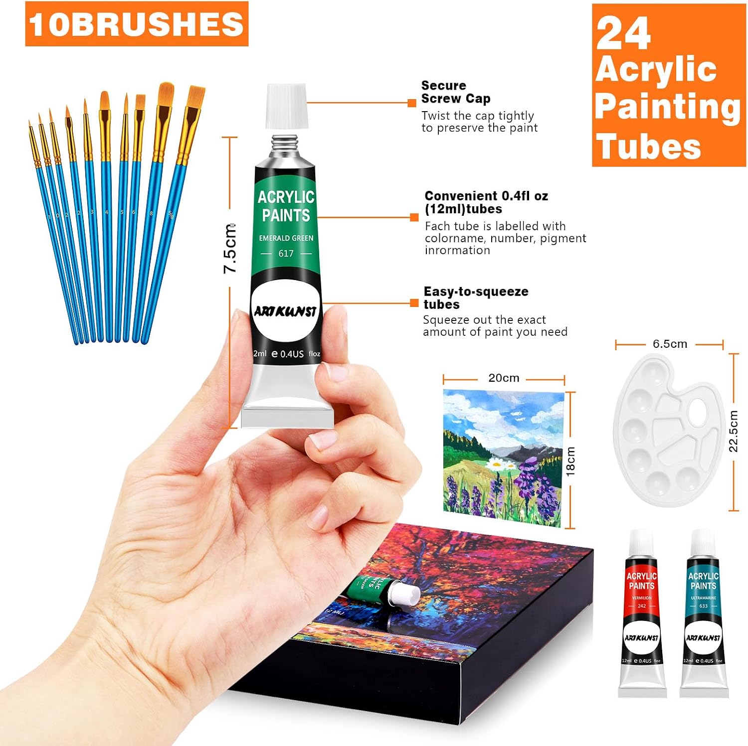 Thumbnail 1 de Acrylic Paint Set 24 Colours with 10 Brushes