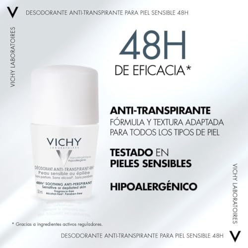 Detalle de Vichy Desodorante Bola Reguladora para Piel Sensible 50 ml – 48h de Eficacia