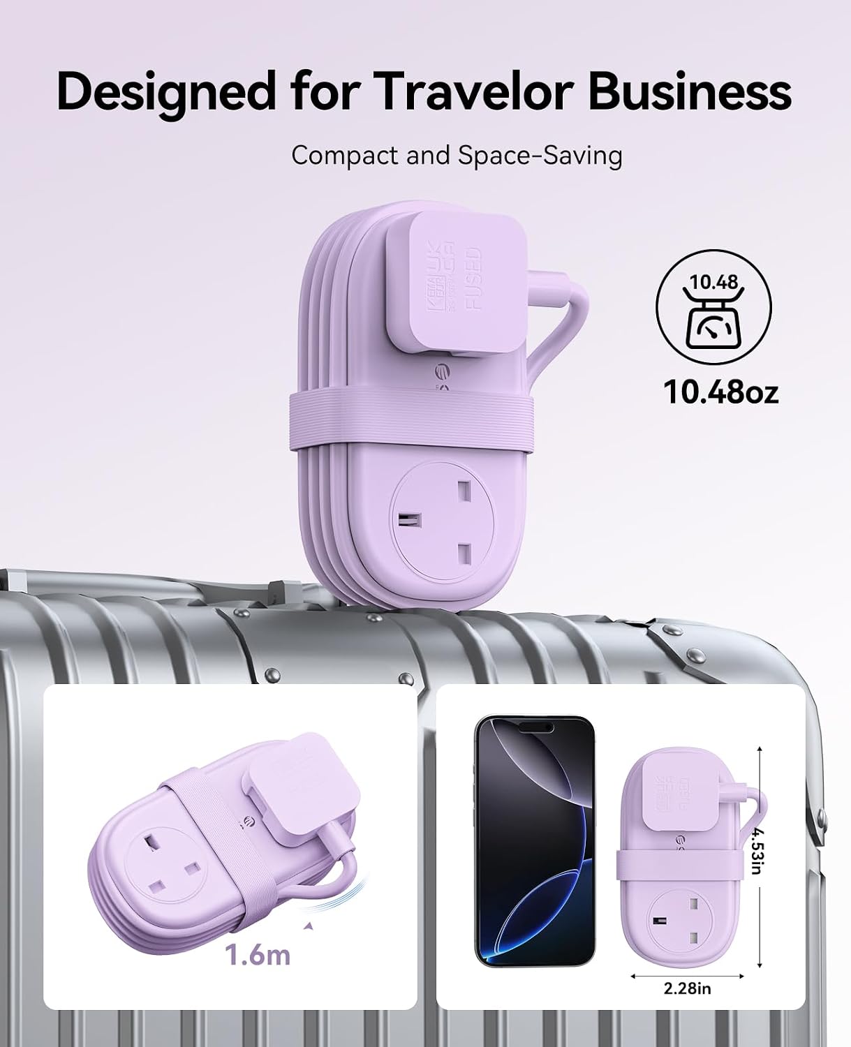 Detalle 2 de ORICO 65W GaN Travel Extension Lead with USB Slots (2 USB-A/2 USB-C) – Purple
