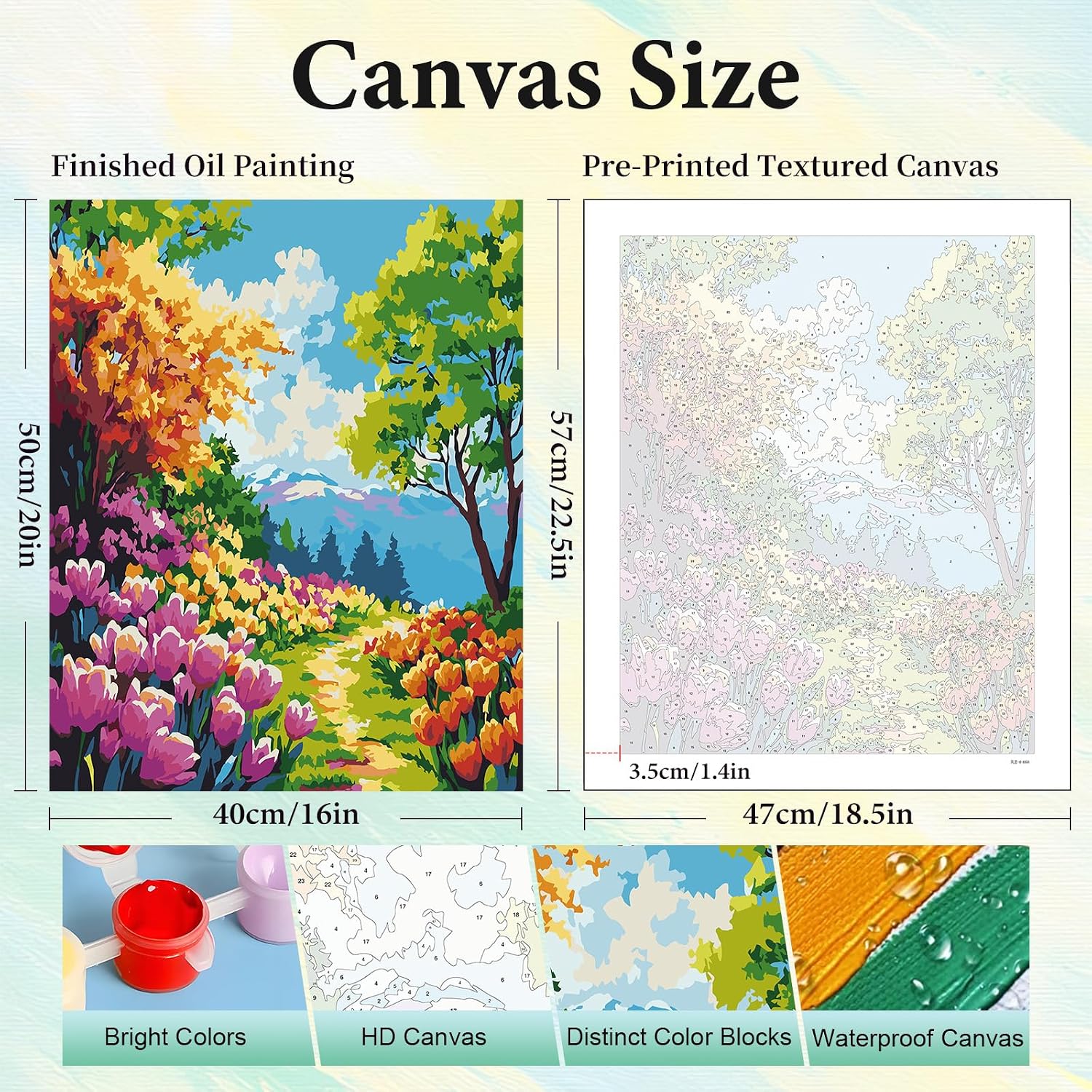 Detalle de Cytheron Paint by Numbers for Adults: Tulip Garden Mountain Landscape 16 x 20 Inch