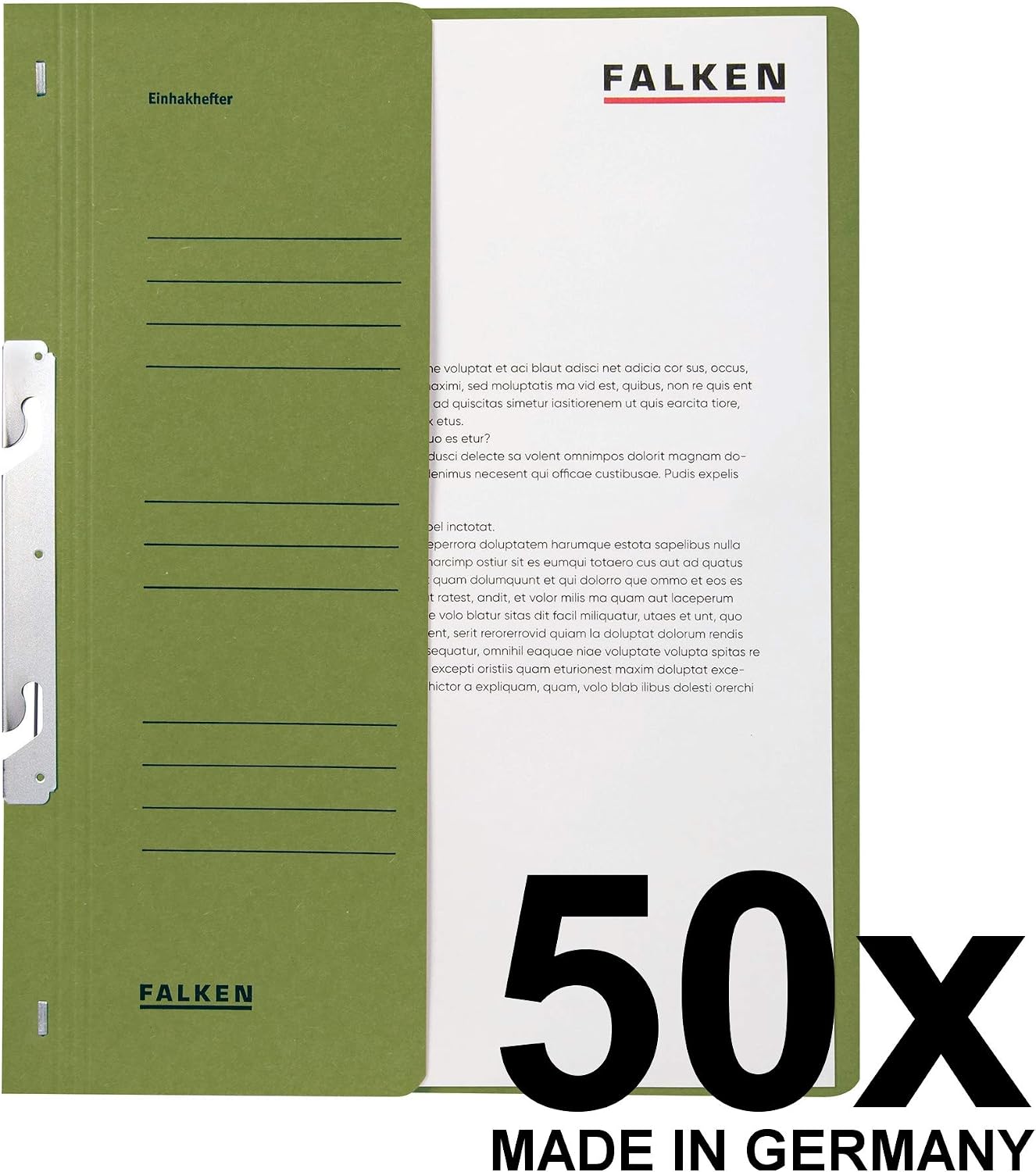 Detalle de Falken: Confezione da 50 raccoglitori a gancio in cartone riciclato per DIN A4, verde