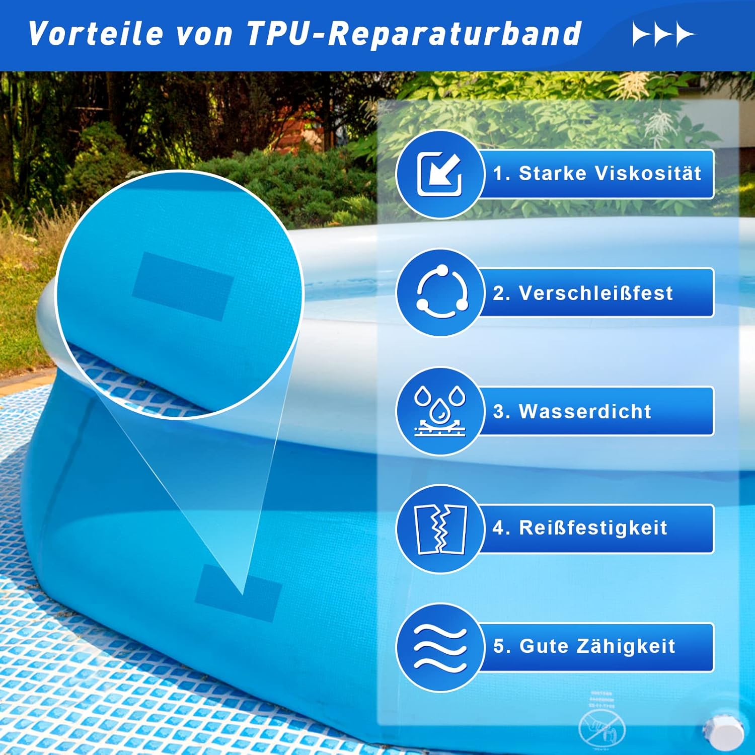 Detalle de KAZATE Kit Reparación Piscina Autoadhesivo Impermeable 💧