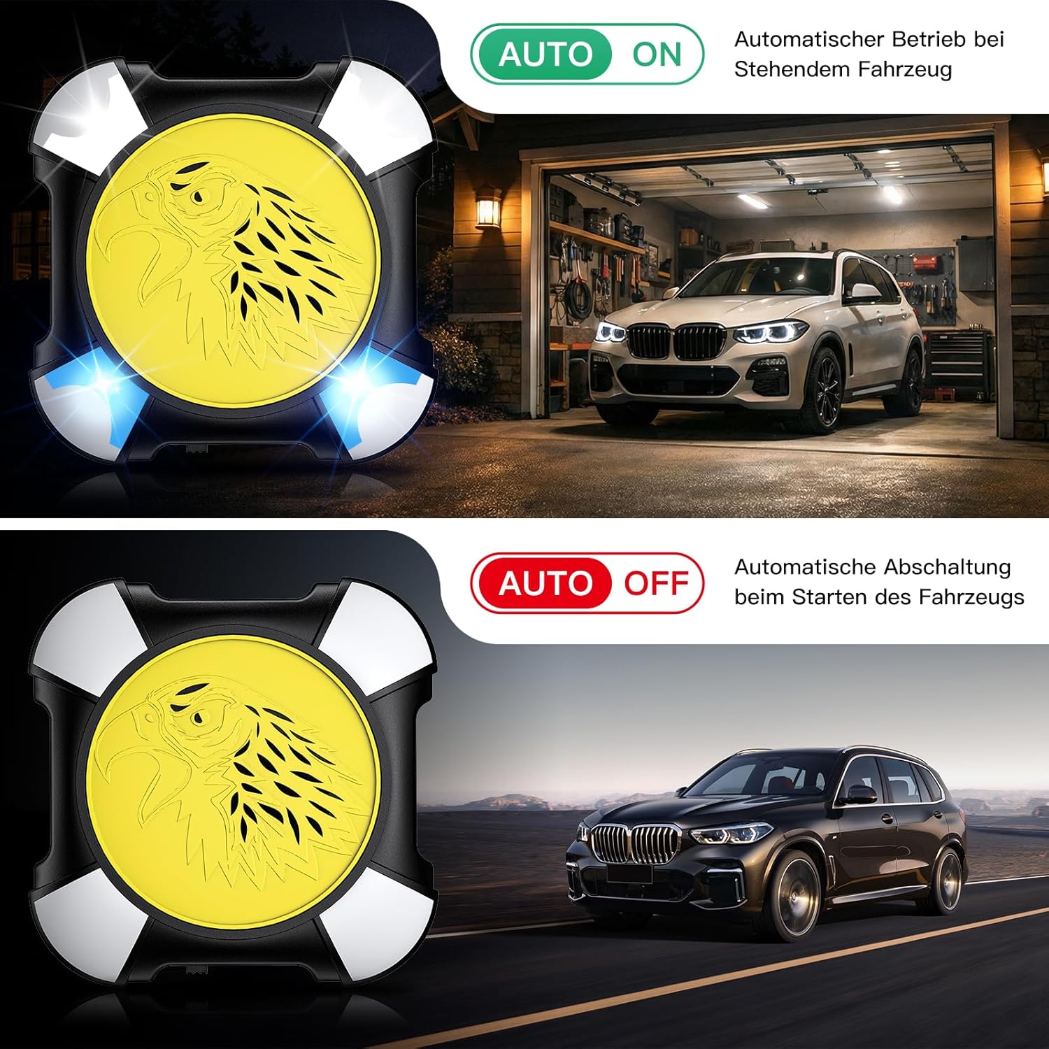 Thumbnail 5 de Onherm Marderschreck Auto Ultraschall-Mausabwehr (22–50 kHz) mit LED-Blinkwarnleuchte – 12V und USB-Stromversorgung