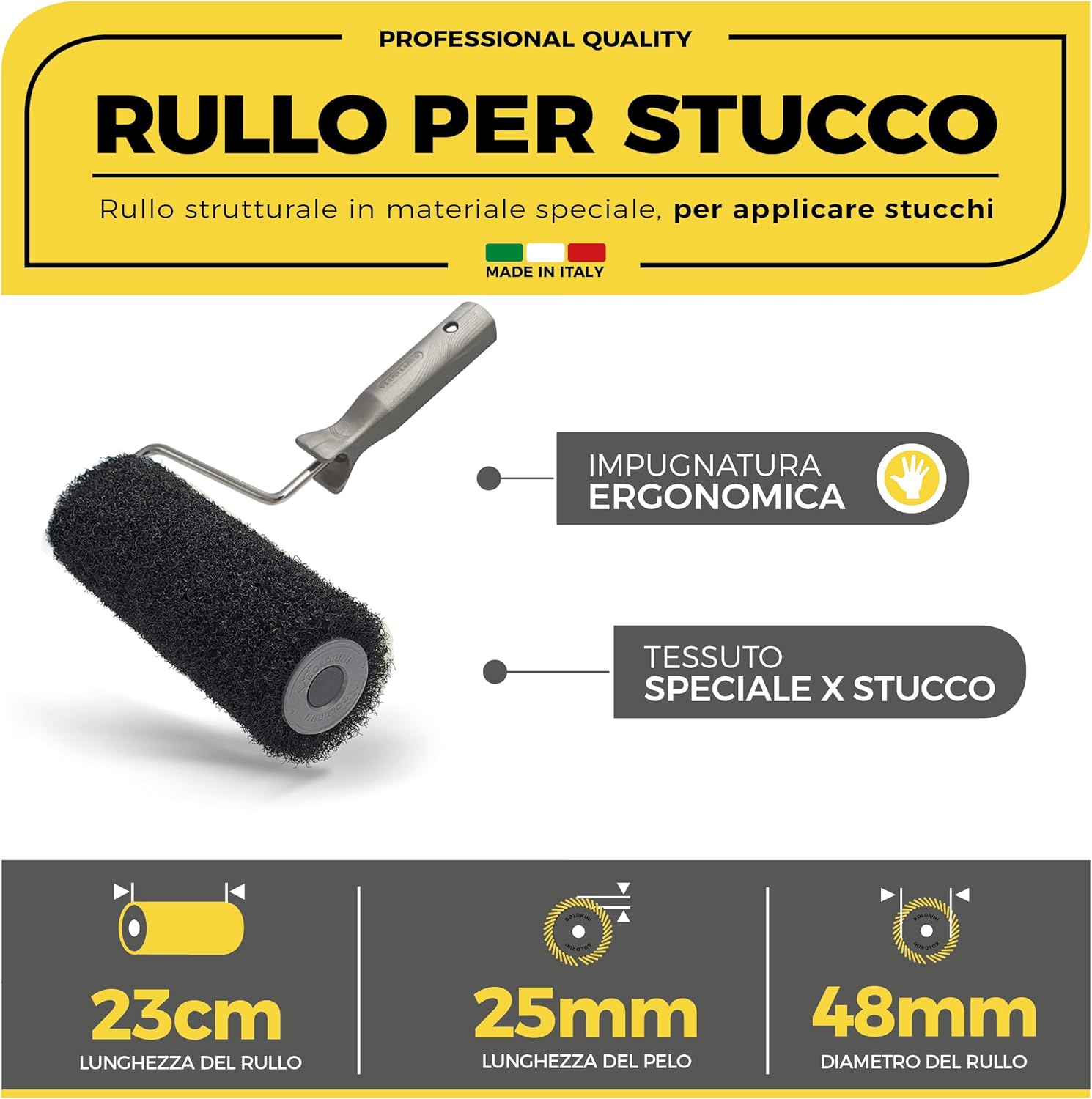 Thumbnail 2 de Boldrini Rouleau pour application mastic professionnel 23 cm avec poignée – fabriqué en Italie
