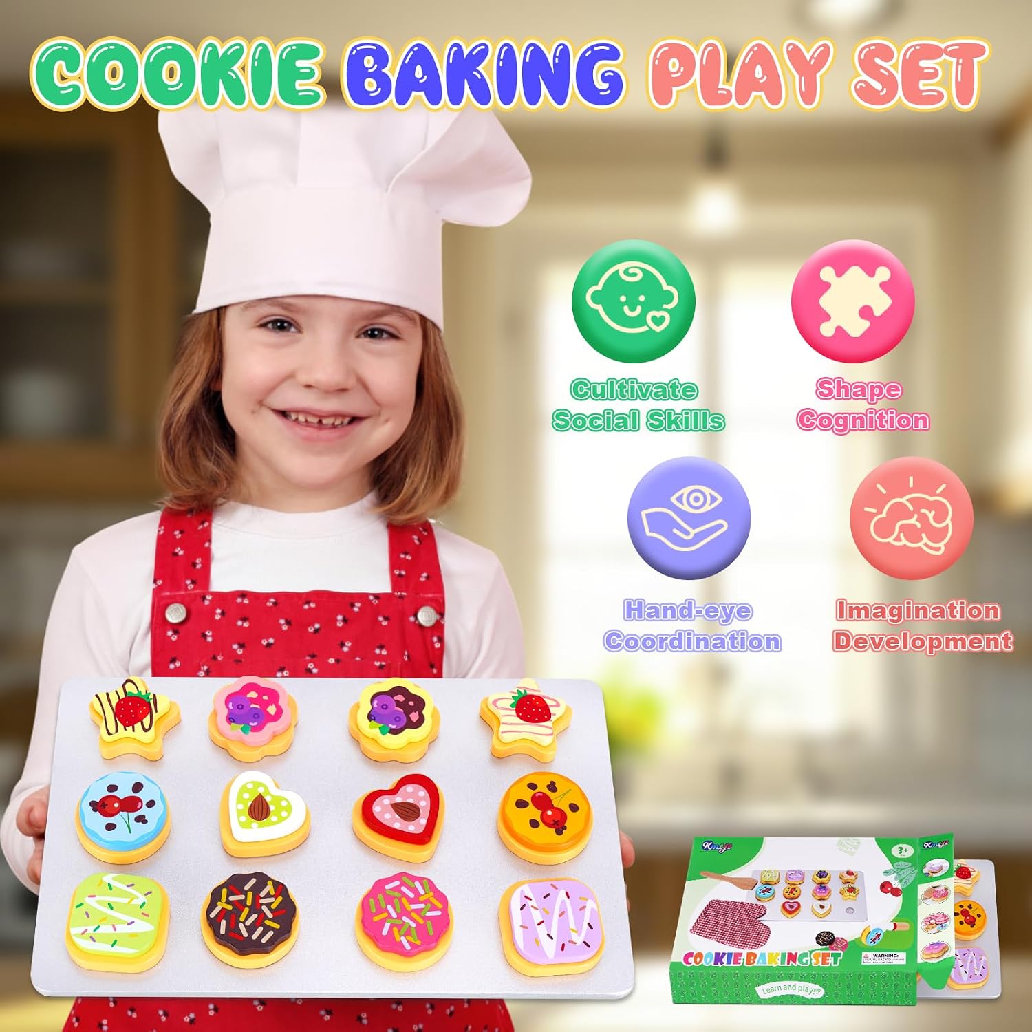 Detalle de Wooden Cookie Play Food Set with 12 Cookies