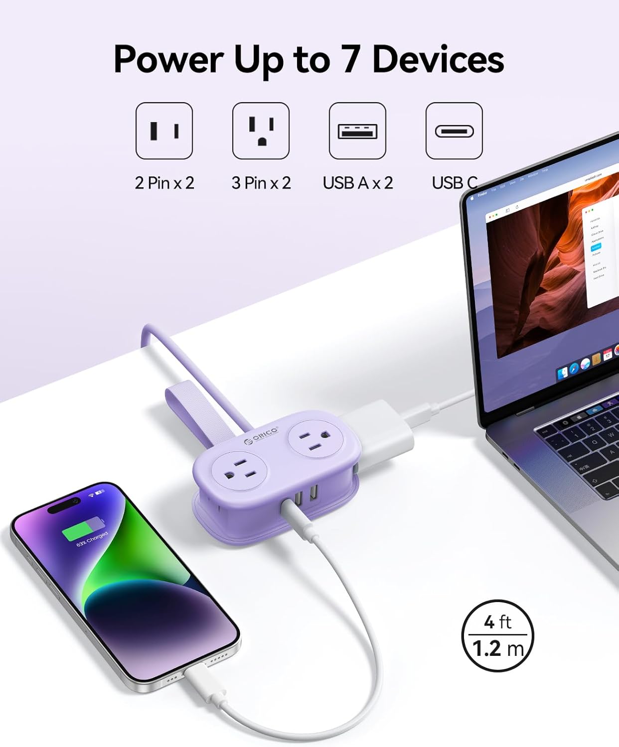Thumbnail 2 de ORICO AP3 4FT Travel Power Strip with USB-C ๐