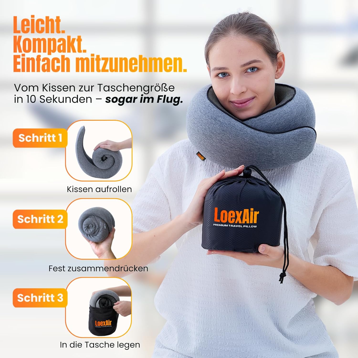 Thumbnail 1 de LOEXAIR Nackenkissen Flugzeug – 100% Baumwolle, Memory-Schaum & komplettes Reiseset