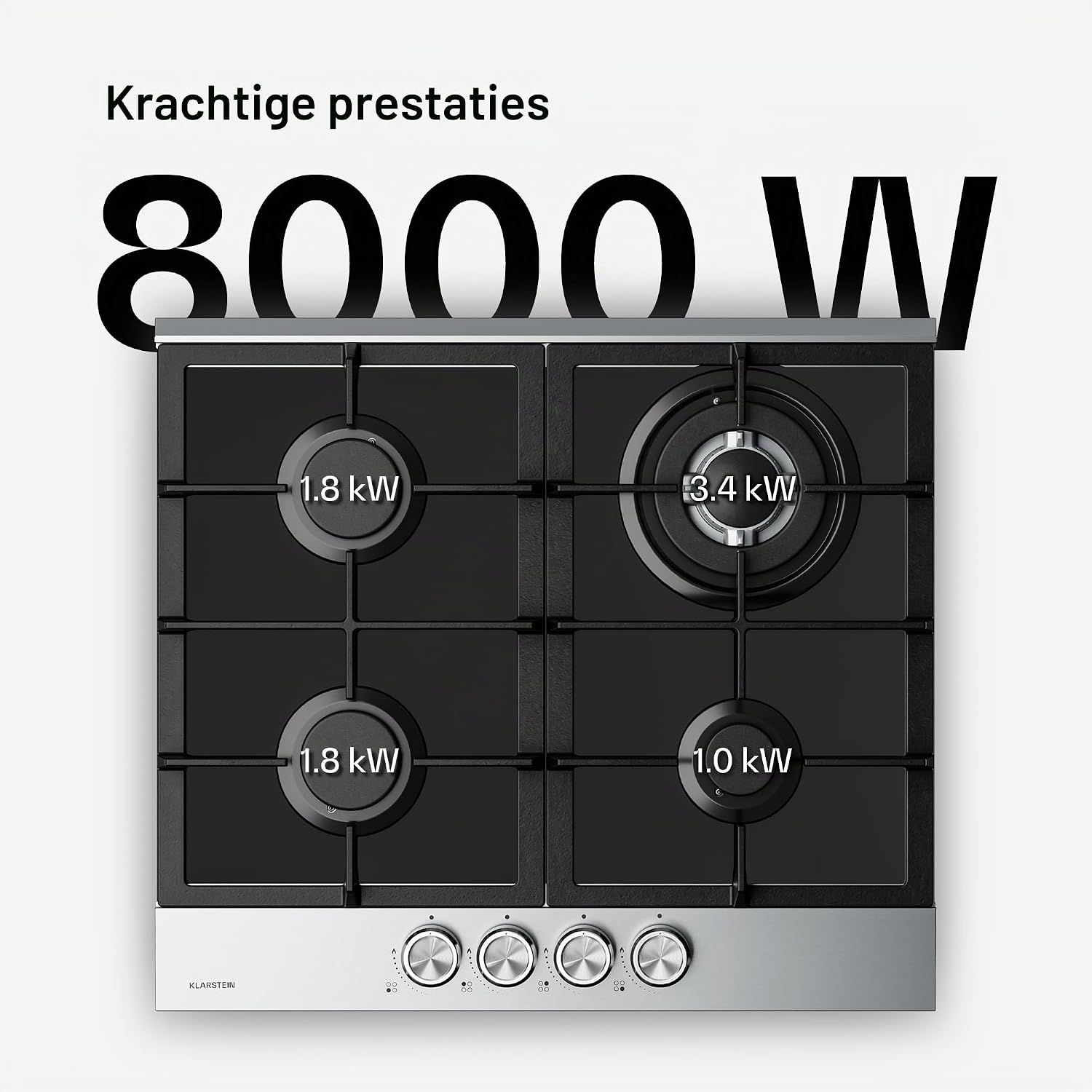 Detalle de KLARSTEIN Verosteel PG6041BG-D1CB gaskookplaat, 60 cm, 4 pitten, 8000 W