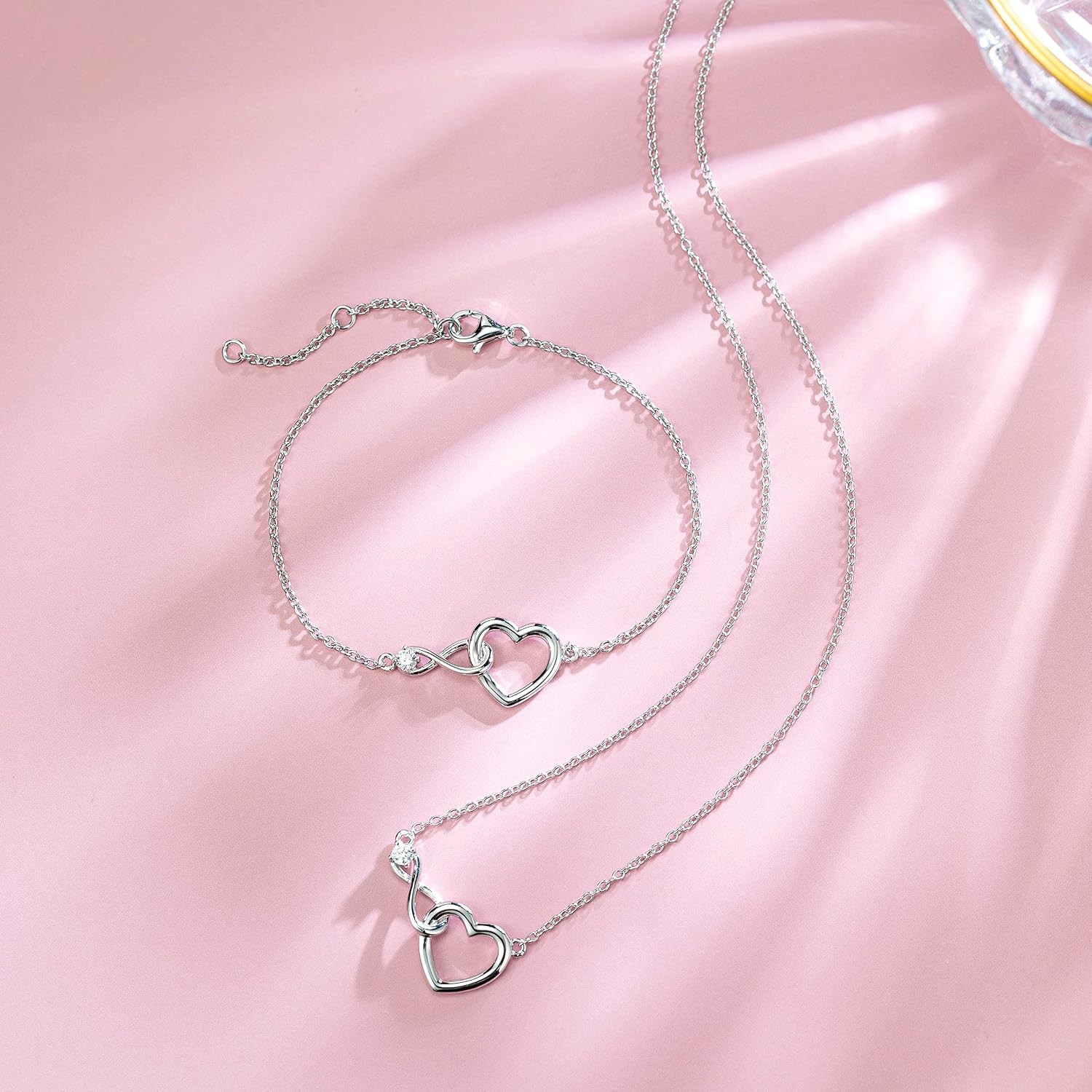 Detalle de FANCIME 925 Sterling Silber Infinity Herz Halskette 27×12 mm